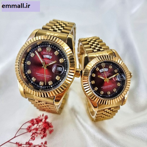 ساعت مچی ست مردانه زنانه دی دیت (طلایی صفحه قرمز)